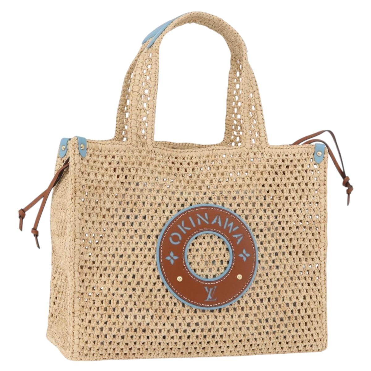LOUIS VUITTON On the Go MM Tote Bag Raffia Okinawa Only Beige LV Auth 182627SAM