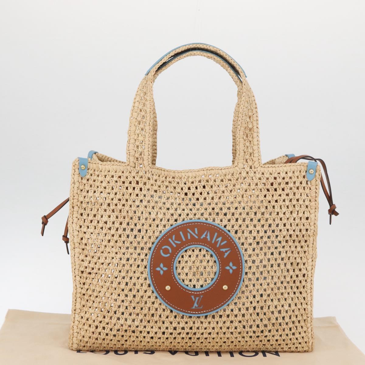 LOUIS VUITTON On the Go MM Tote Bag Raffia Okinawa Only Beige LV Auth 182627SAM