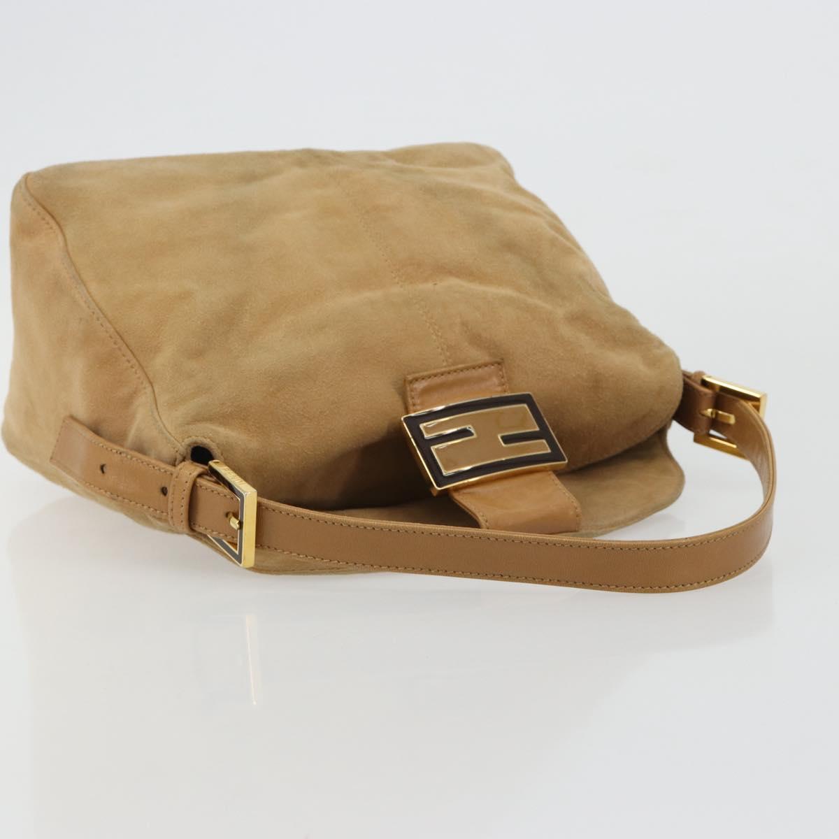 FENDI Mamma Baguette Shoulder Bag Suede Beige Gold Auth 182637SAM