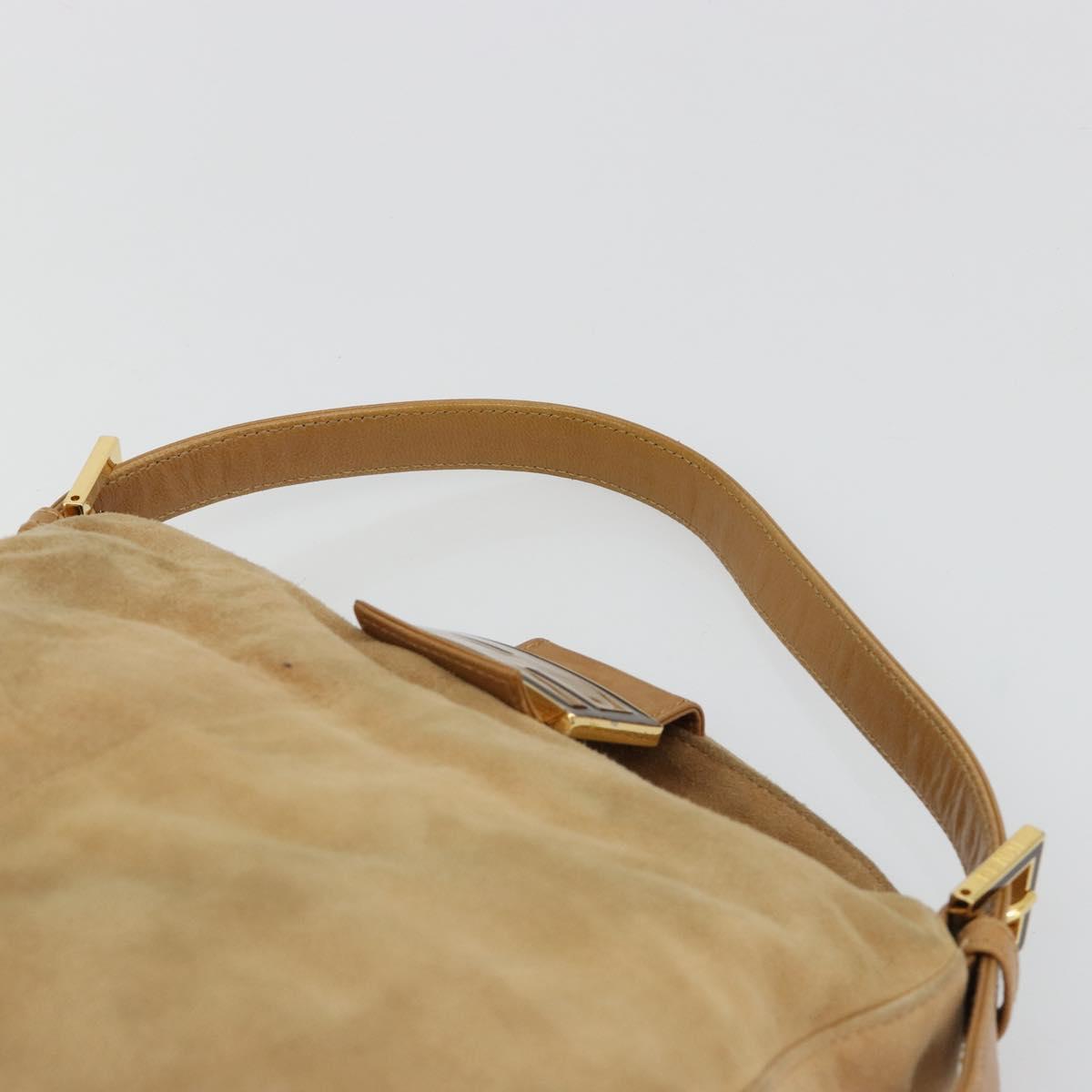 FENDI Mamma Baguette Shoulder Bag Suede Beige Gold Auth 182637SAM