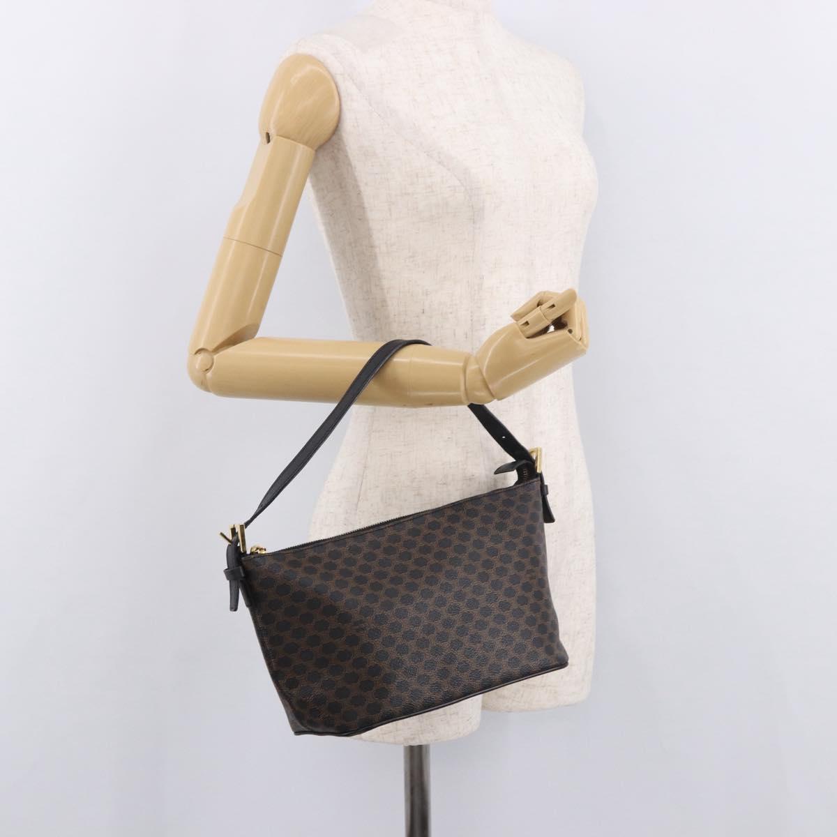 CELINE Macadam Canvas Shoulder Bag PVC Leather Black Gold Auth 182639A