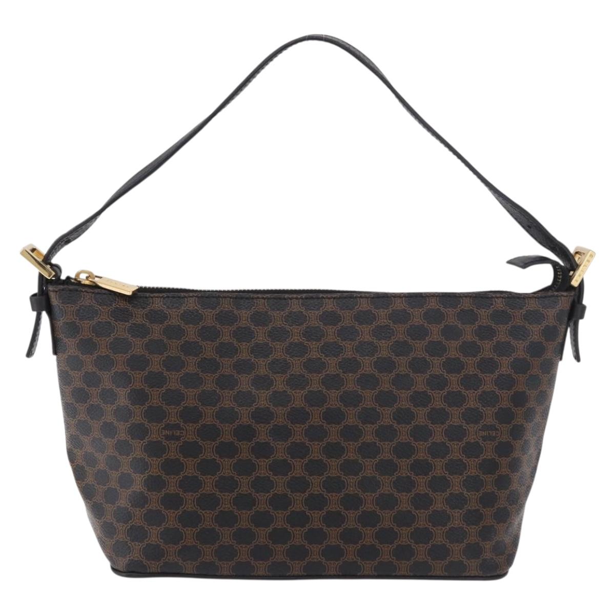 CELINE Macadam Canvas Shoulder Bag PVC Leather Black Gold Auth 182639A