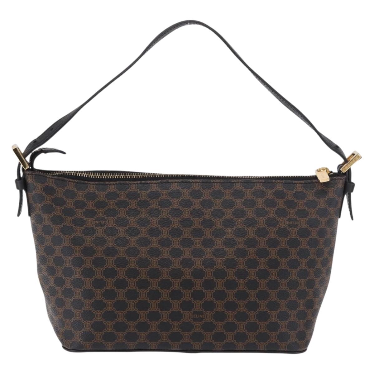 CELINE Macadam Canvas Shoulder Bag PVC Leather Black Gold Auth 182639A