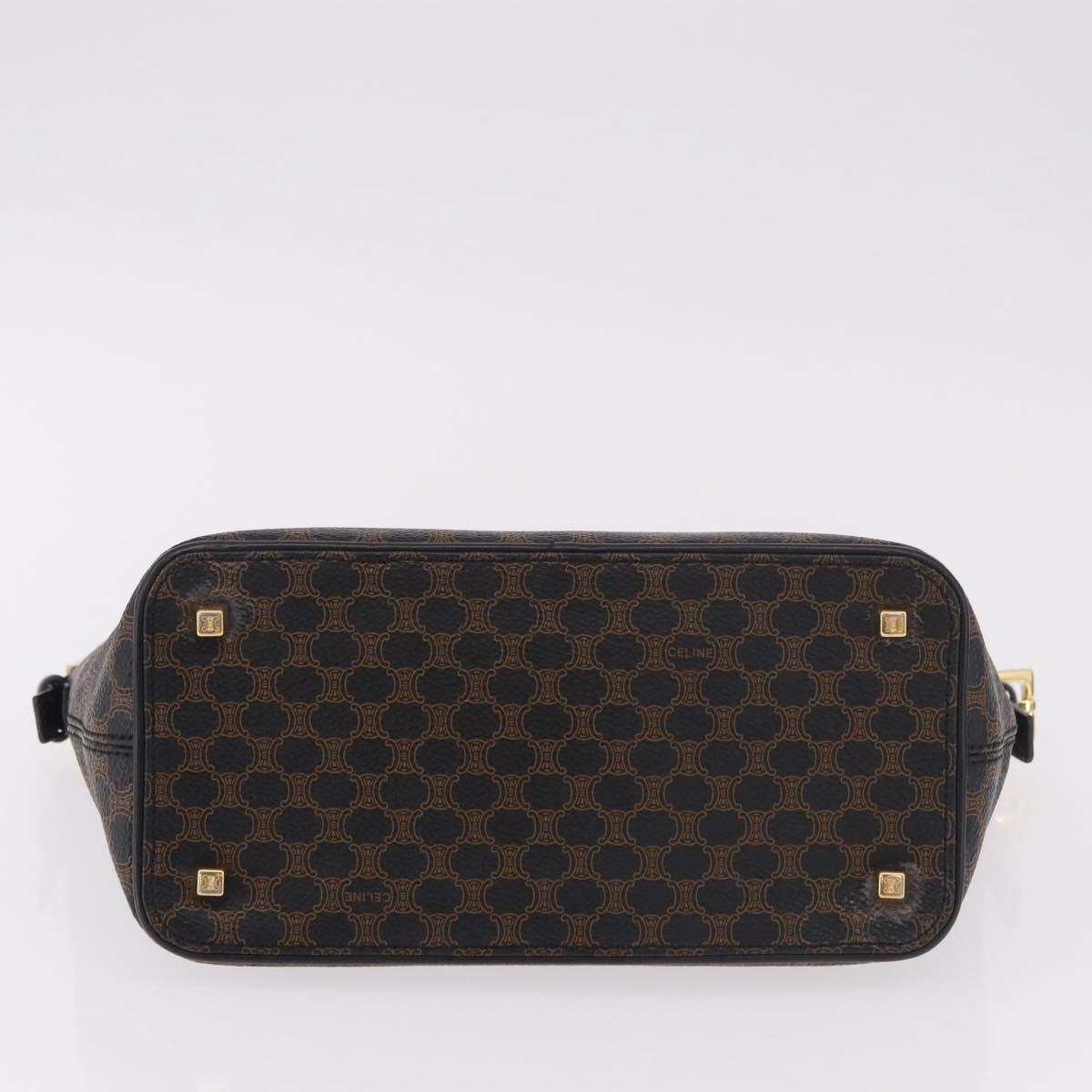 CELINE Macadam Canvas Shoulder Bag PVC Leather Black Gold Auth 182639A