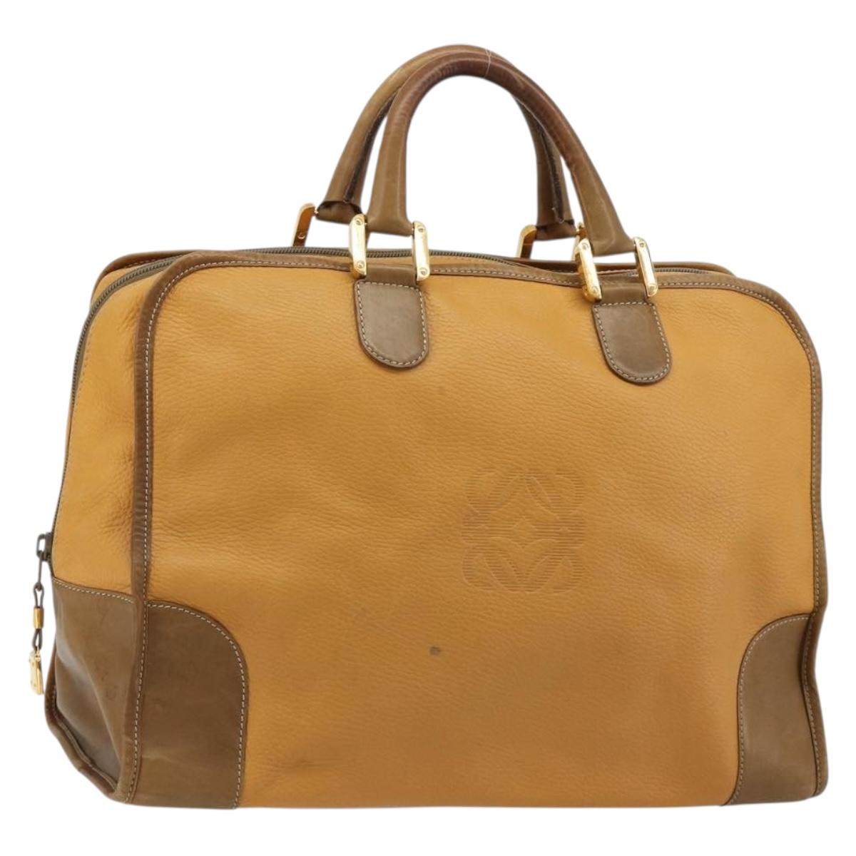 LOEWE Anagram Amazona 40 Hand Bag Leather Beige Gold Auth 182640