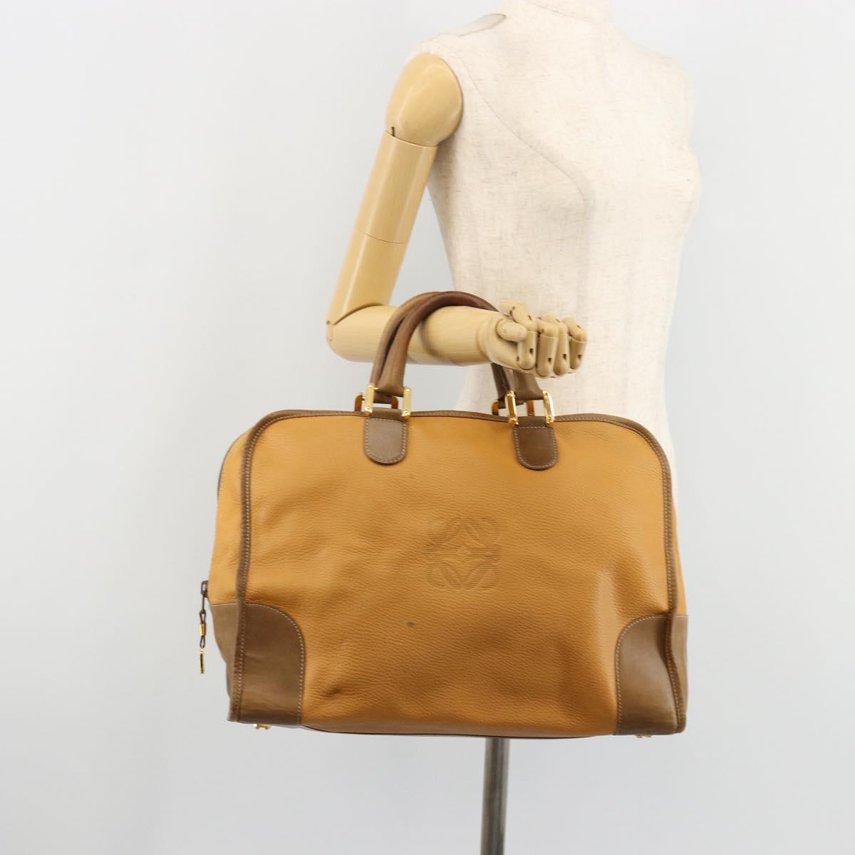 LOEWE Anagram Amazona 40 Hand Bag Leather Beige Gold Auth 182640
