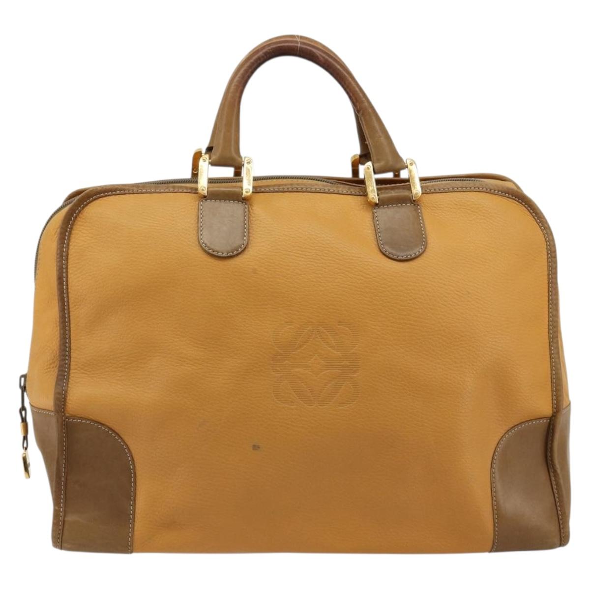 LOEWE Anagram Amazona 40 Hand Bag Leather Beige Gold Auth 182640