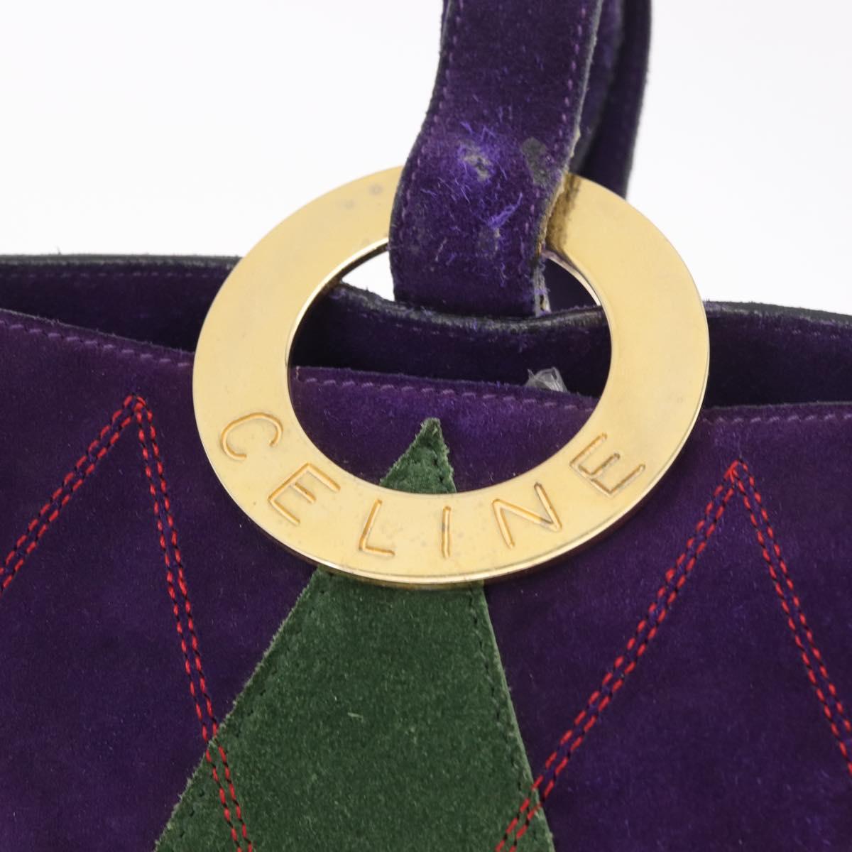 CELINE Circle Shoulder Bag Suede Purple Green gold Auth 182643