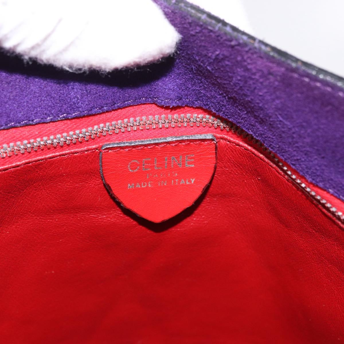 CELINE Circle Shoulder Bag Suede Purple Green gold Auth 182643