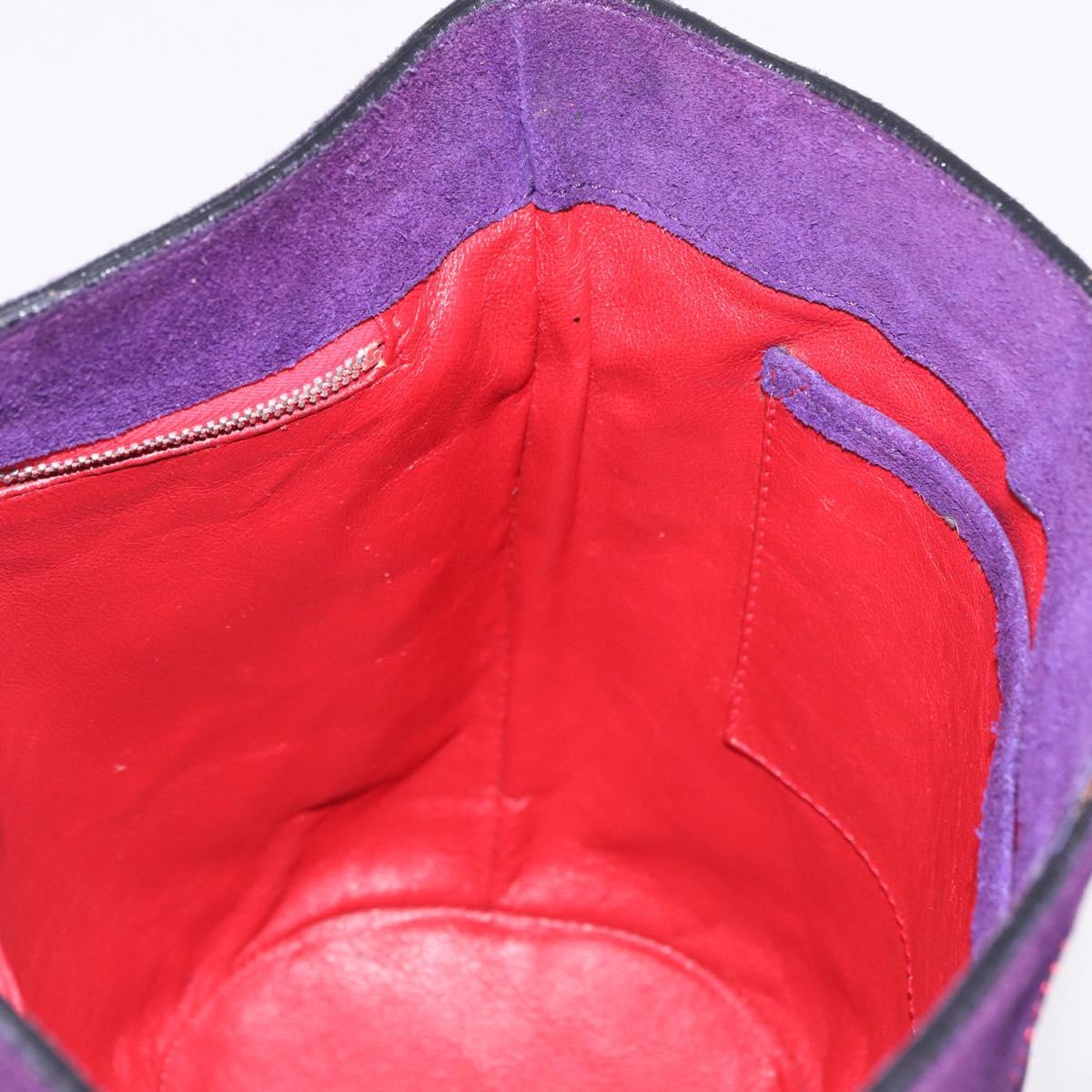 CELINE Circle Shoulder Bag Suede Purple Green gold Auth 182643