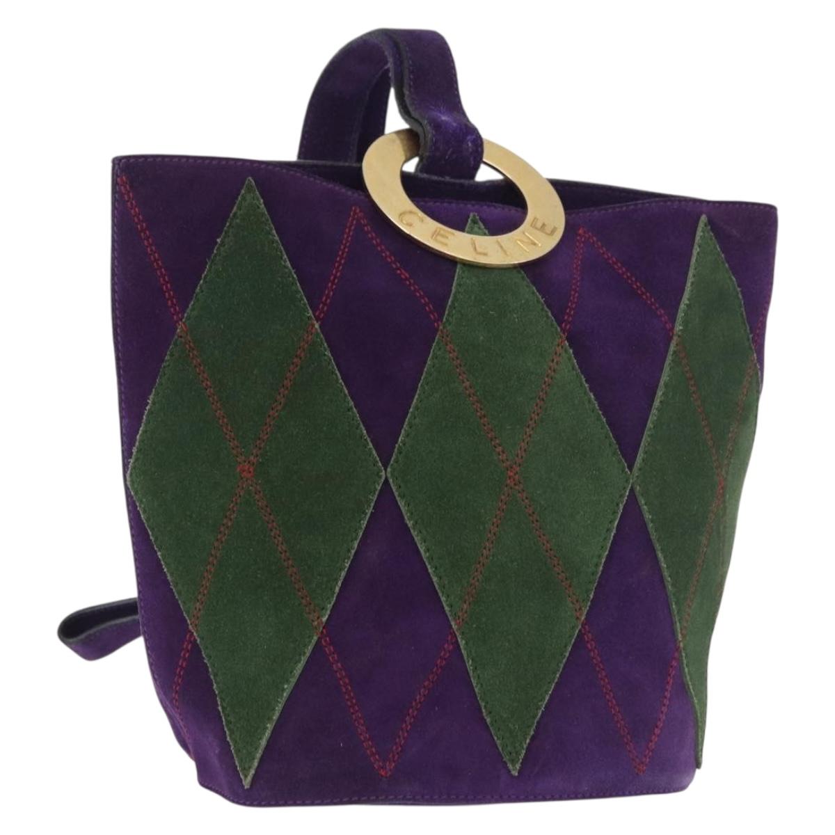 CELINE Circle Shoulder Bag Suede Purple Green gold Auth 182643