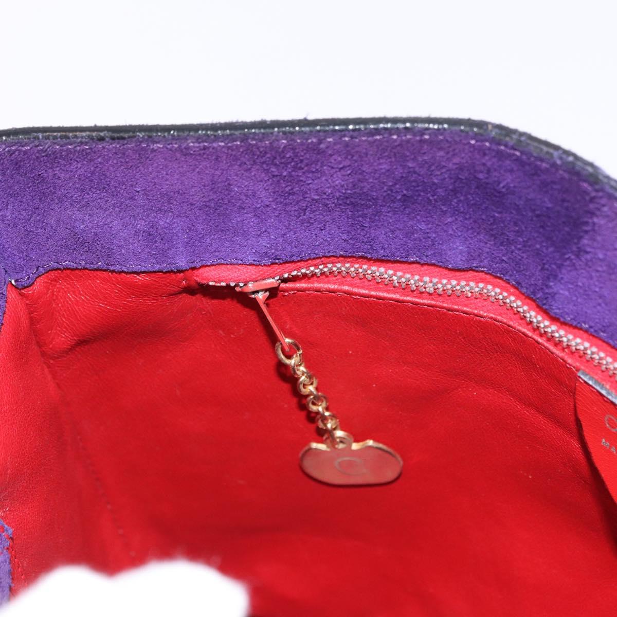 CELINE Circle Shoulder Bag Suede Purple Green gold Auth 182643