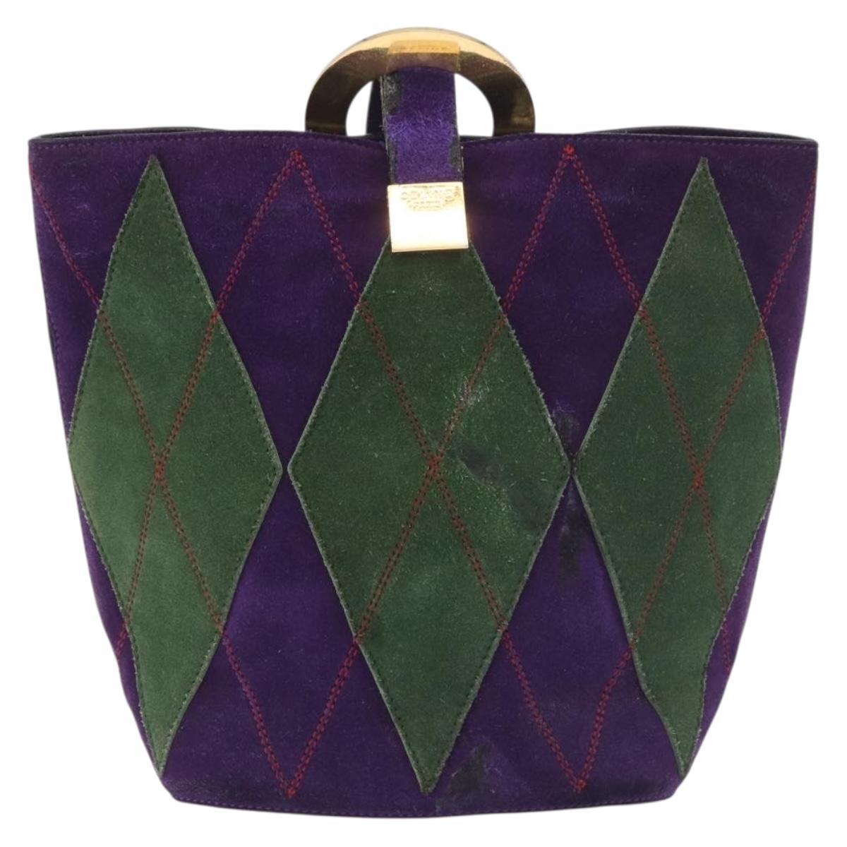 CELINE Circle Shoulder Bag Suede Purple Green gold Auth 182643