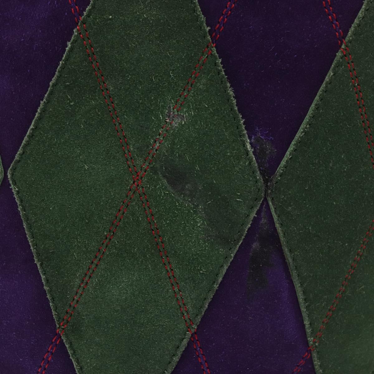CELINE Circle Shoulder Bag Suede Purple Green gold Auth 182643