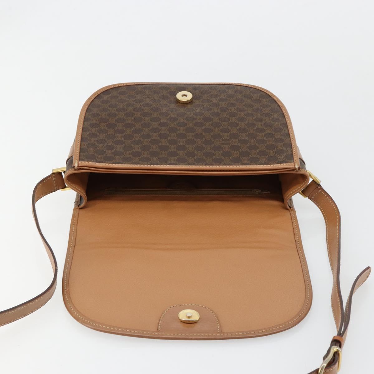CELINE Macadam Canvas Shoulder Bag PVC Leather Brown Gold Auth 182644A