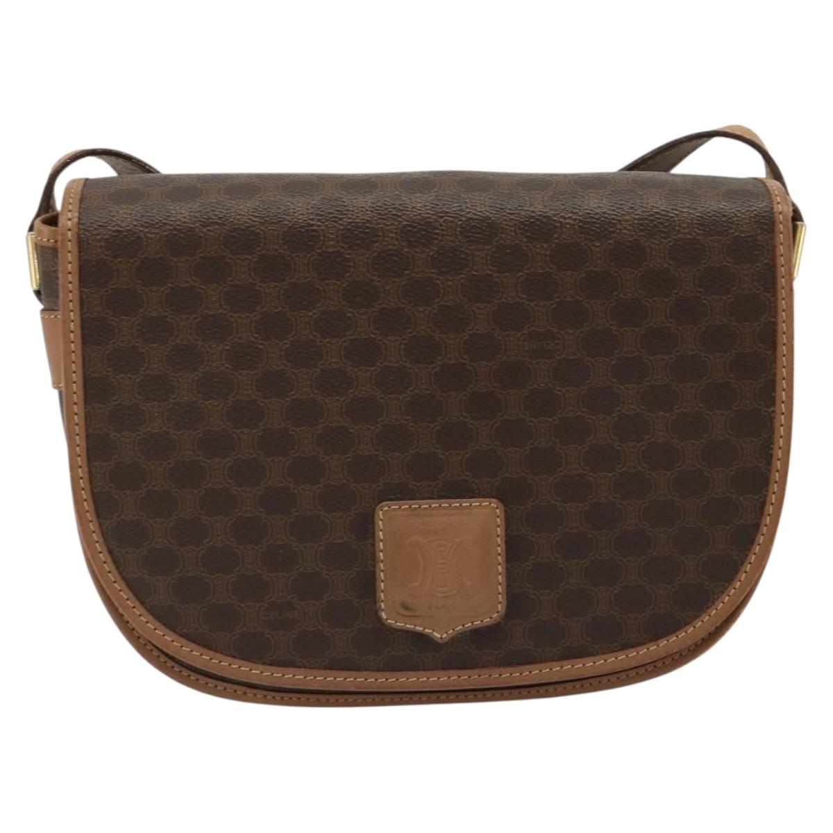 CELINE Macadam Canvas Shoulder Bag PVC Leather Brown Gold Auth 182644A