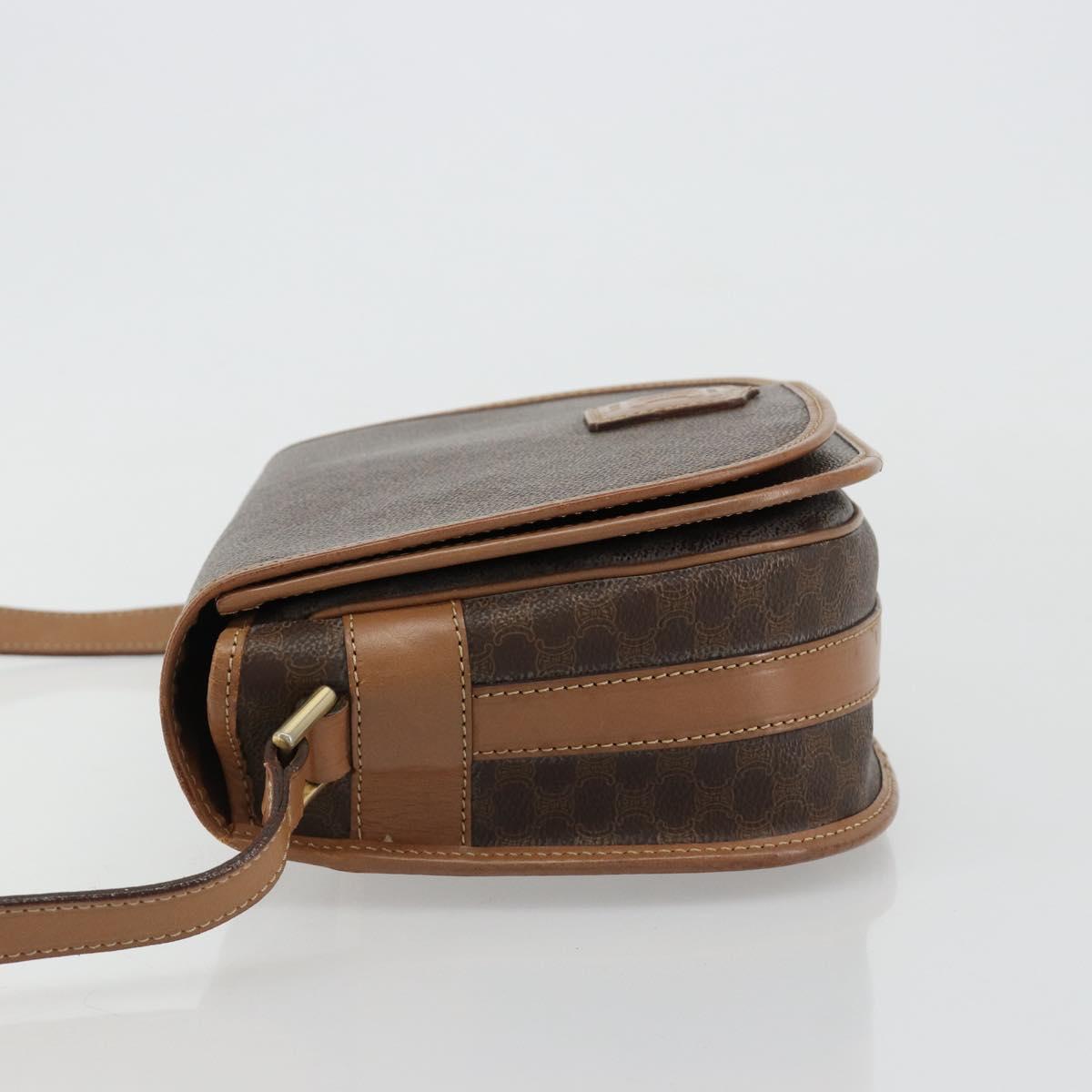 CELINE Macadam Canvas Shoulder Bag PVC Leather Brown Gold Auth 182644A