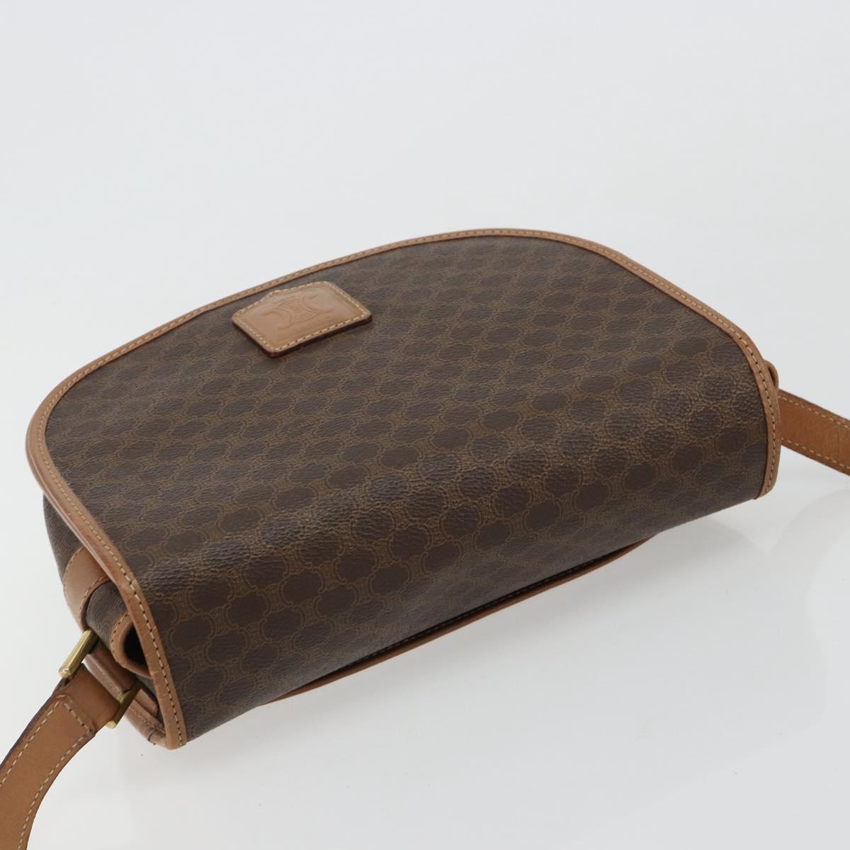 CELINE Macadam Canvas Shoulder Bag PVC Leather Brown Gold Auth 182644A