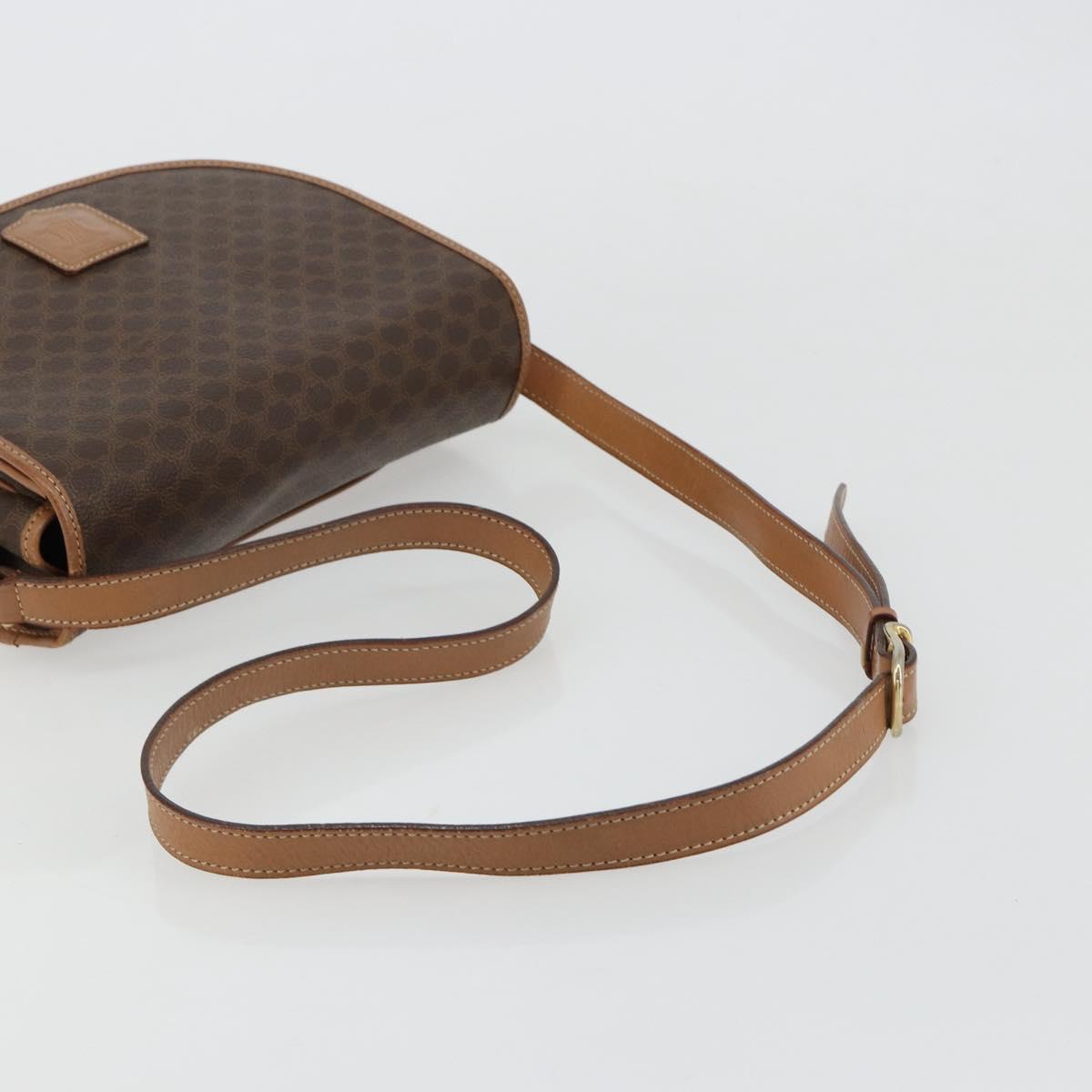 CELINE Macadam Canvas Shoulder Bag PVC Leather Brown Gold Auth 182644A