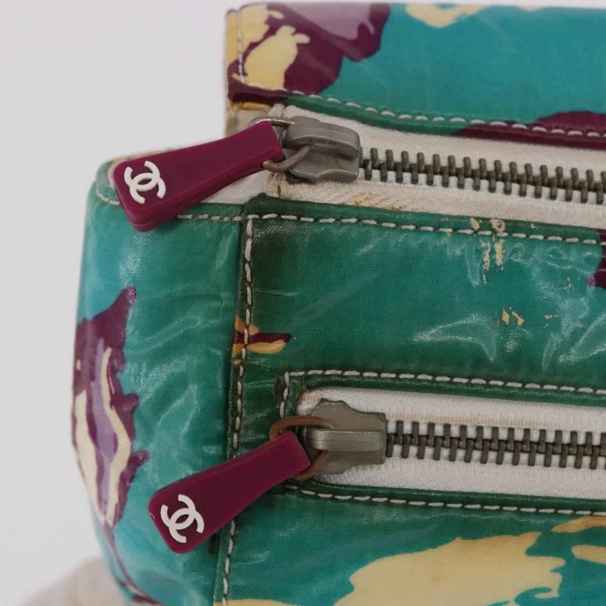 CHANEL Pouch PVC Canvas Green CC Auth 182645