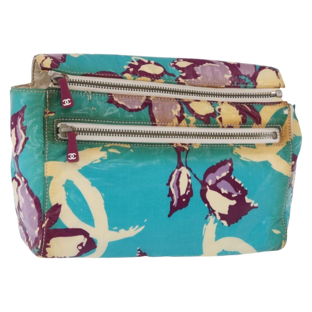 CHANEL Pouch PVC Canvas Green CC Auth 182645