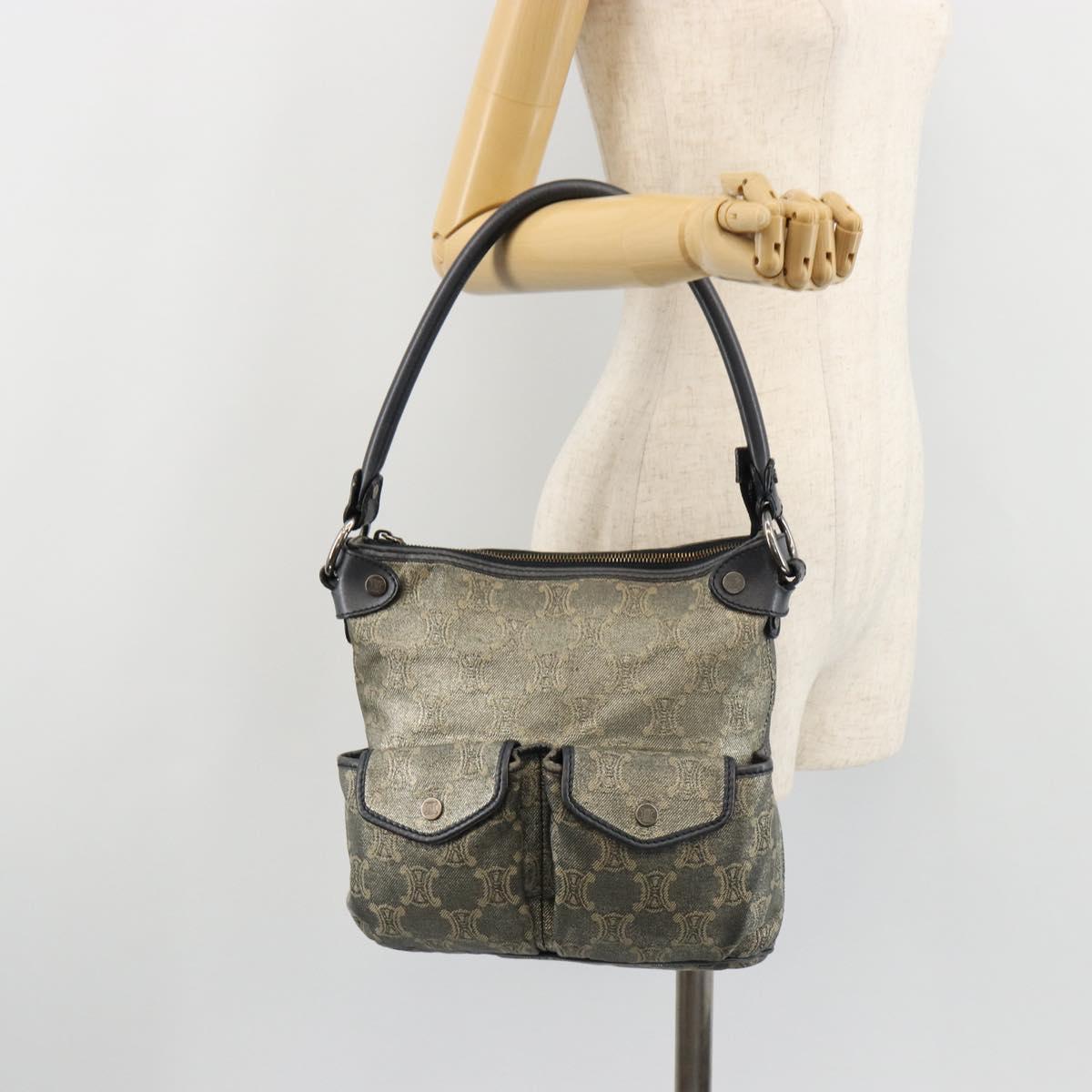 CELINE Paris Macadam Canvas Shoulder Bag Denim Gray Silver Auth 182647A