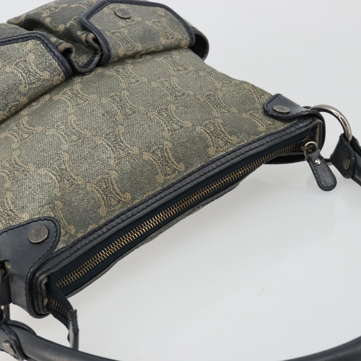 CELINE Paris Macadam Canvas Shoulder Bag Denim Gray Silver Auth 182647A