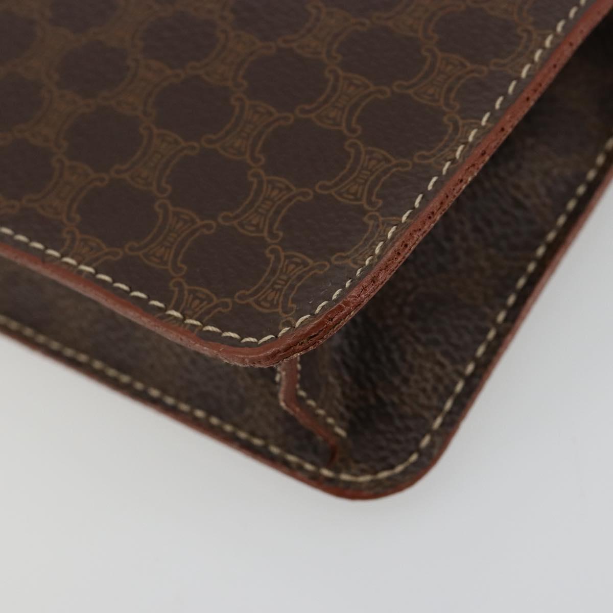 CELINE Macadam Canvas Accessory Pouch PVC Leather Brown Gold Auth 182648