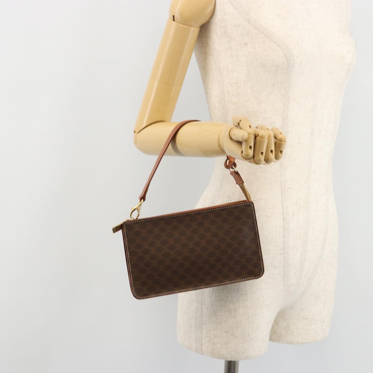 CELINE Macadam Canvas Accessory Pouch PVC Leather Brown Gold Auth 182648