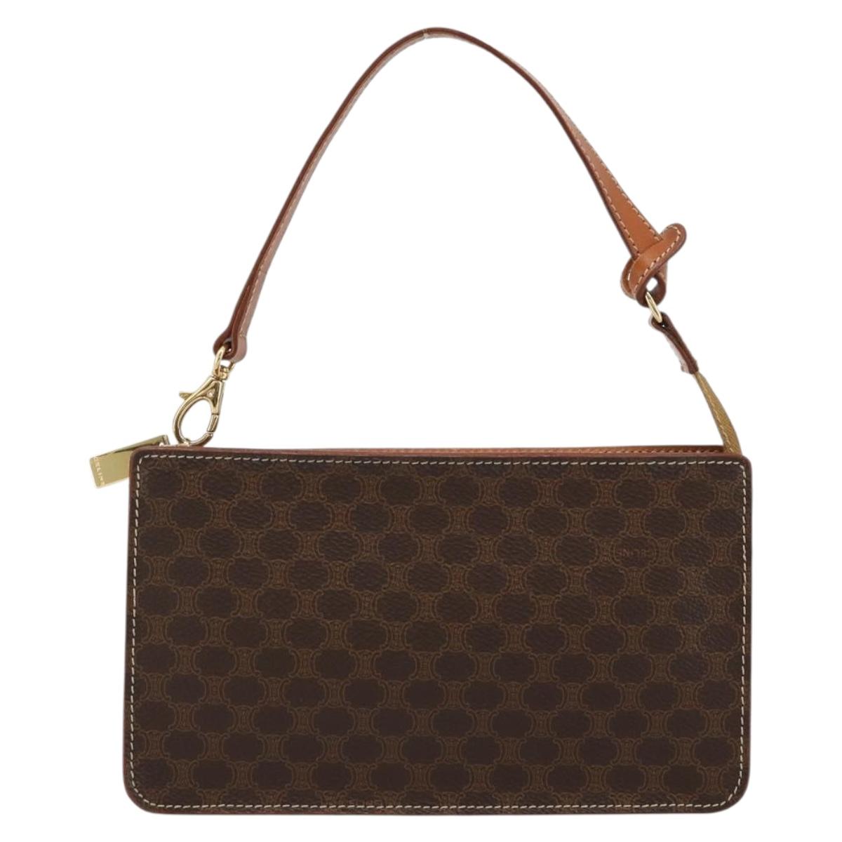 CELINE Macadam Canvas Accessory Pouch PVC Leather Brown Gold Auth 182648