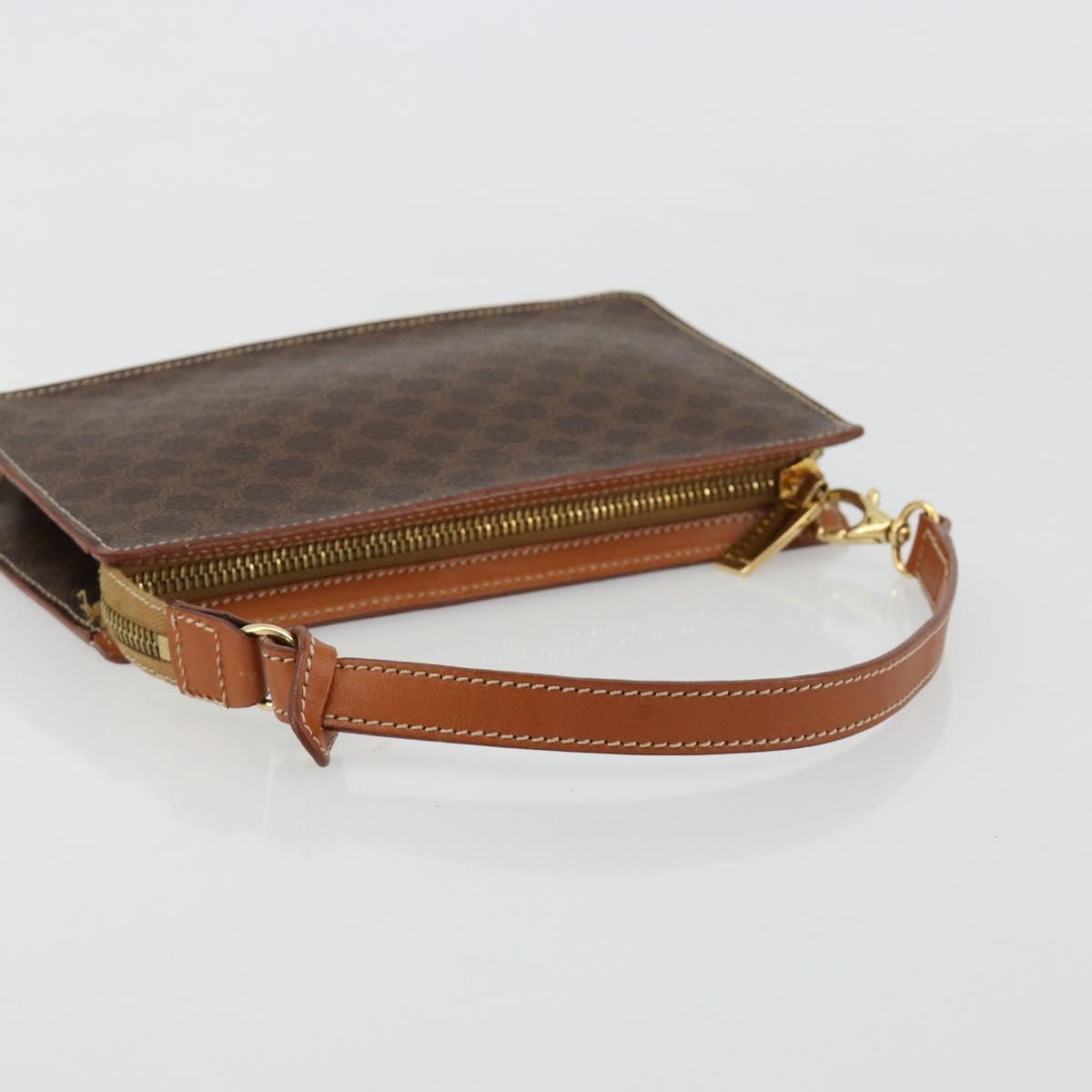 CELINE Macadam Canvas Accessory Pouch PVC Leather Brown Gold Auth 182648