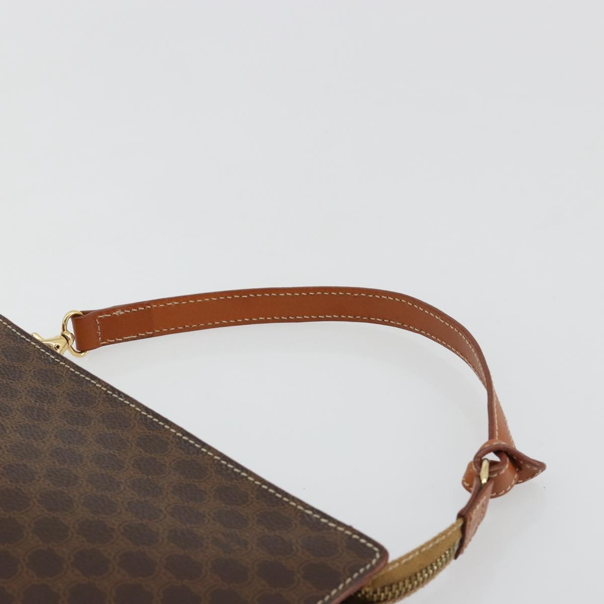 CELINE Macadam Canvas Accessory Pouch PVC Leather Brown Gold Auth 182648