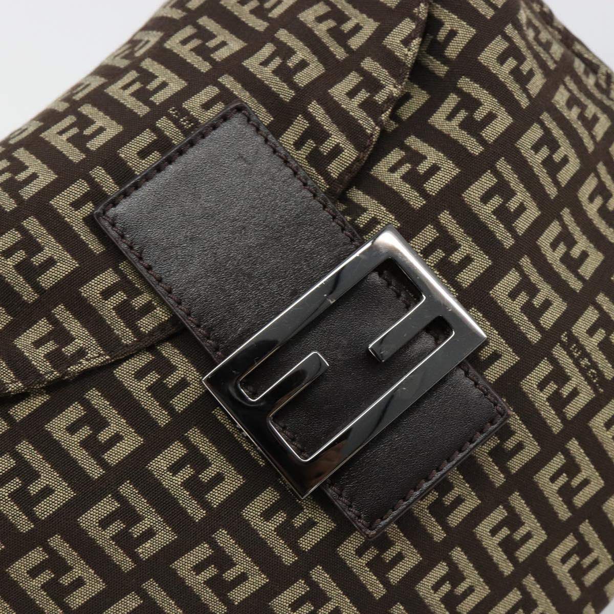 FENDI Zucchino Canvas Mamma Baguette Shoulder Bag Silver Brown Auth 182652SAM