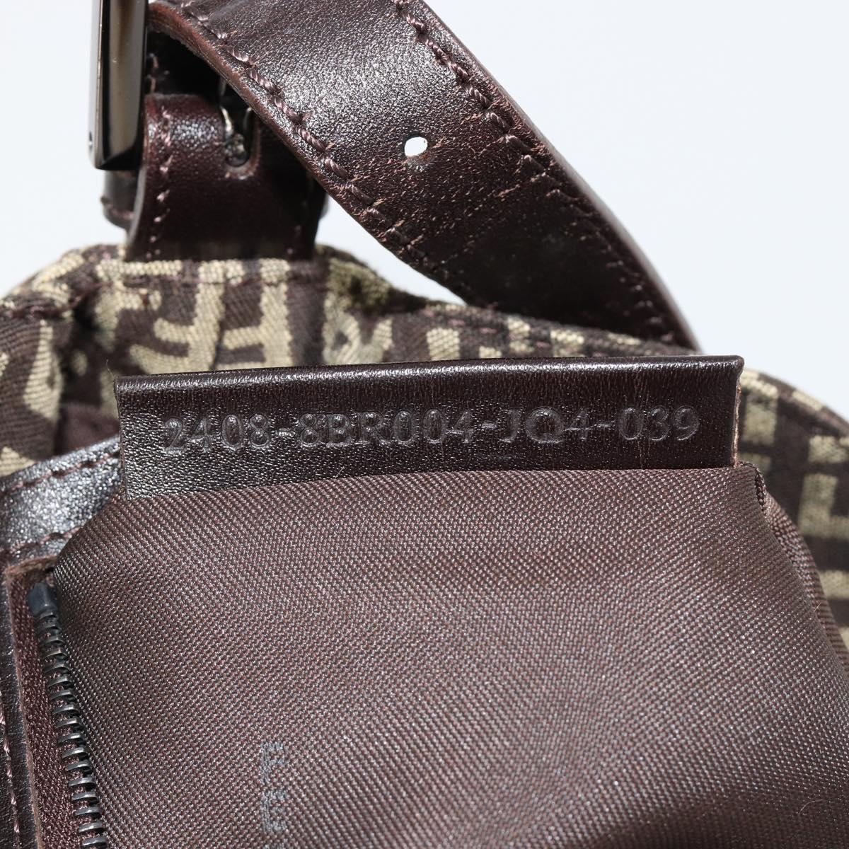 FENDI Zucchino Canvas Mamma Baguette Shoulder Bag Silver Brown Auth 182652SAM