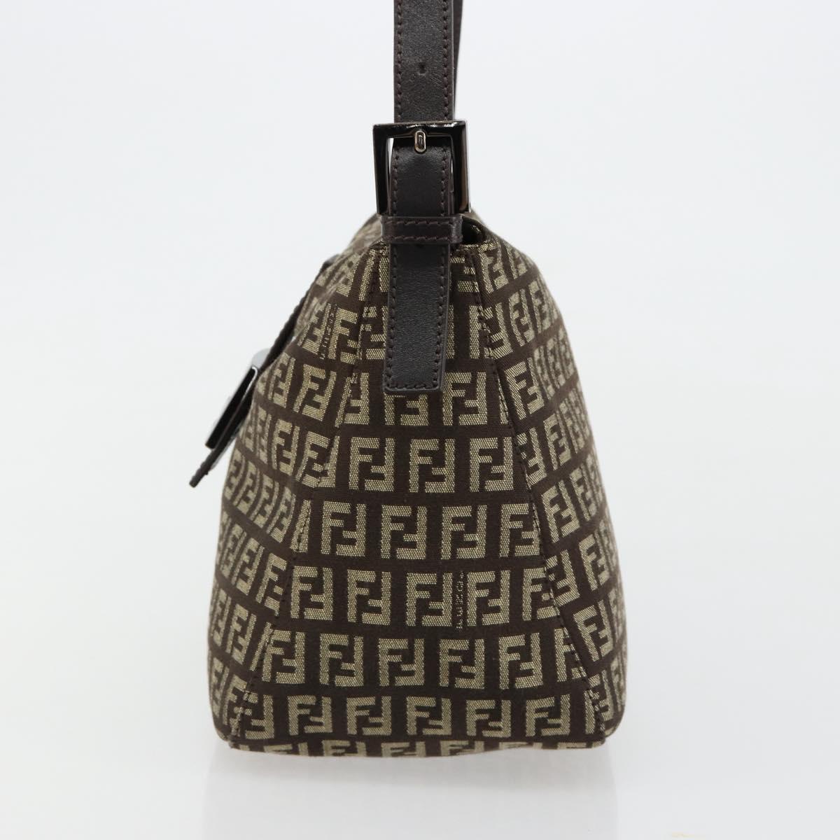 FENDI Zucchino Canvas Mamma Baguette Shoulder Bag Silver Brown Auth 182652SAM