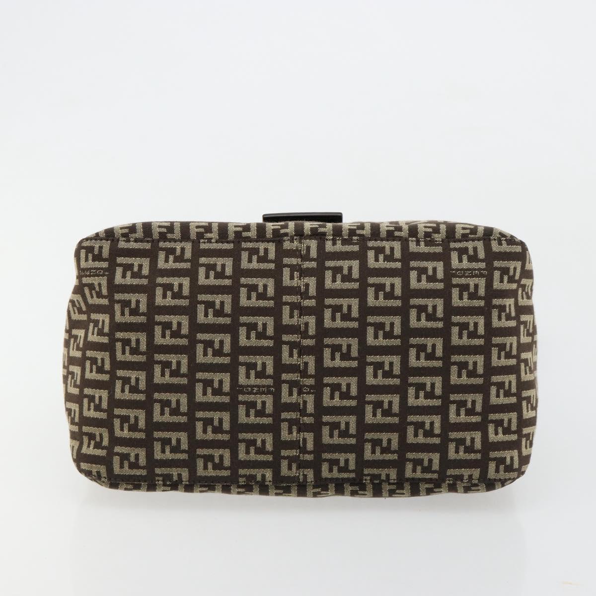 FENDI Zucchino Canvas Mamma Baguette Shoulder Bag Silver Brown Auth 182652SAM