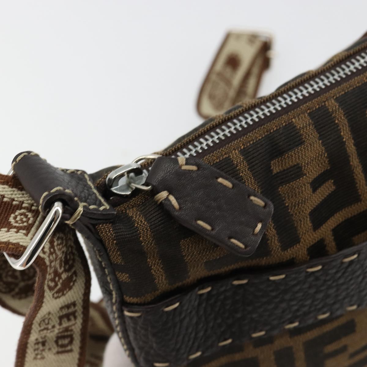 FENDI Zucca Canvas Celeria Shoulder Bag Black Brown Auth 182654A