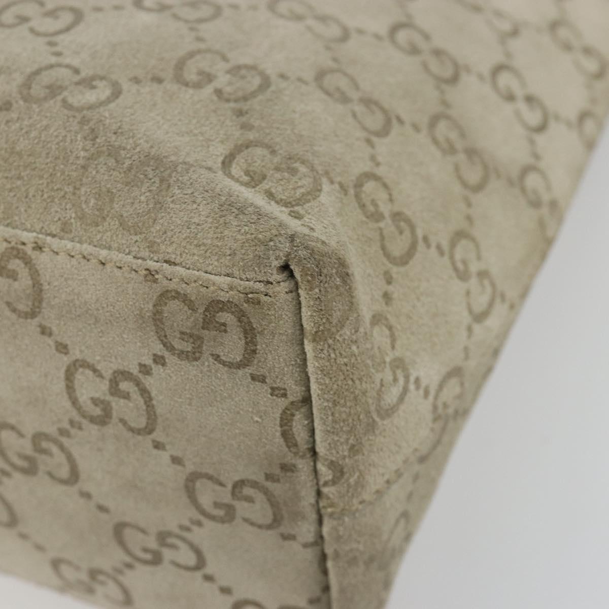 GUCCI GG Canvas Bamboo Shoulder Bag Suede Gray Silver 001 2058 3008 Auth 182655