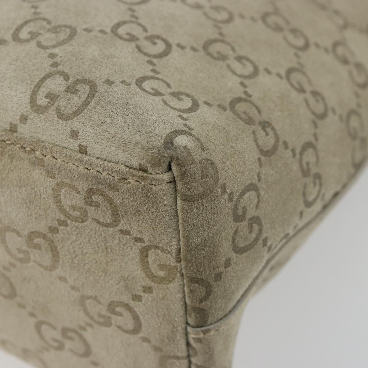 GUCCI GG Canvas Bamboo Shoulder Bag Suede Gray Silver 001 2058 3008 Auth 182655