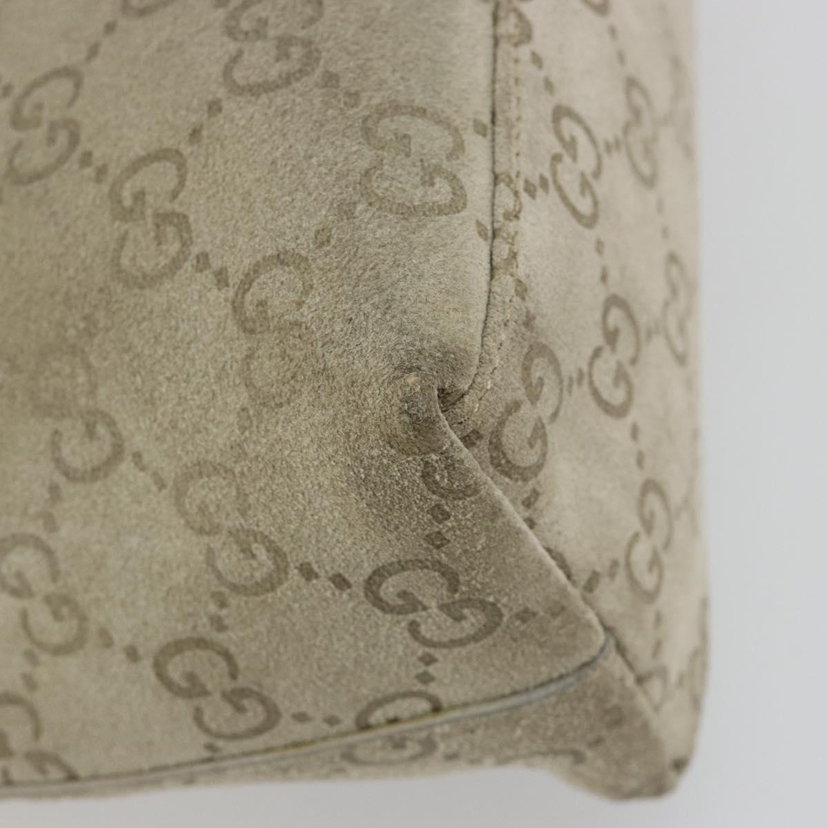 GUCCI GG Canvas Bamboo Shoulder Bag Suede Gray Silver 001 2058 3008 Auth 182655