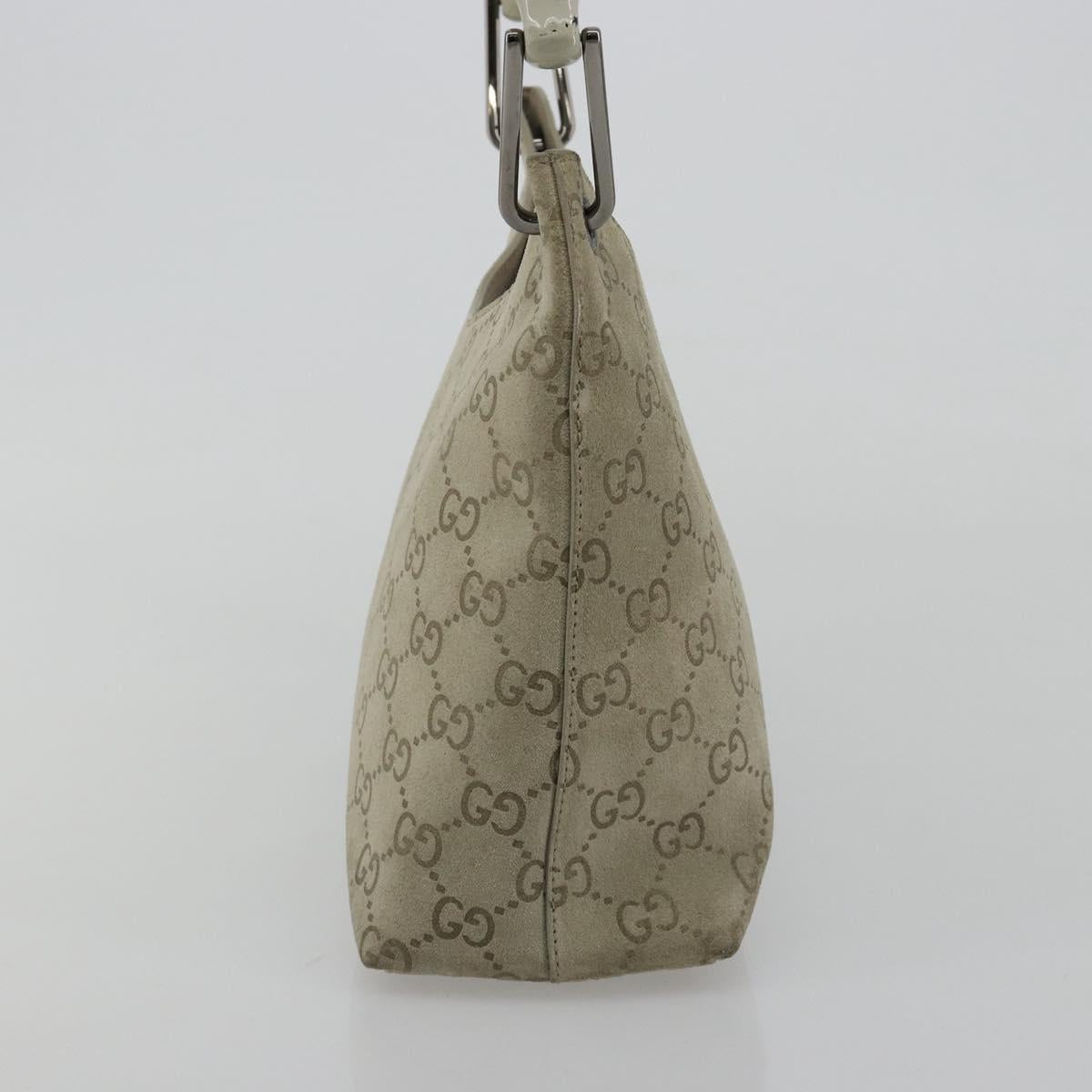 GUCCI GG Canvas Bamboo Shoulder Bag Suede Gray Silver 001 2058 3008 Auth 182655