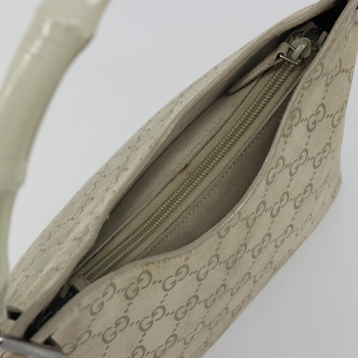 GUCCI GG Canvas Bamboo Shoulder Bag Suede Gray Silver 001 2058 3008 Auth 182655