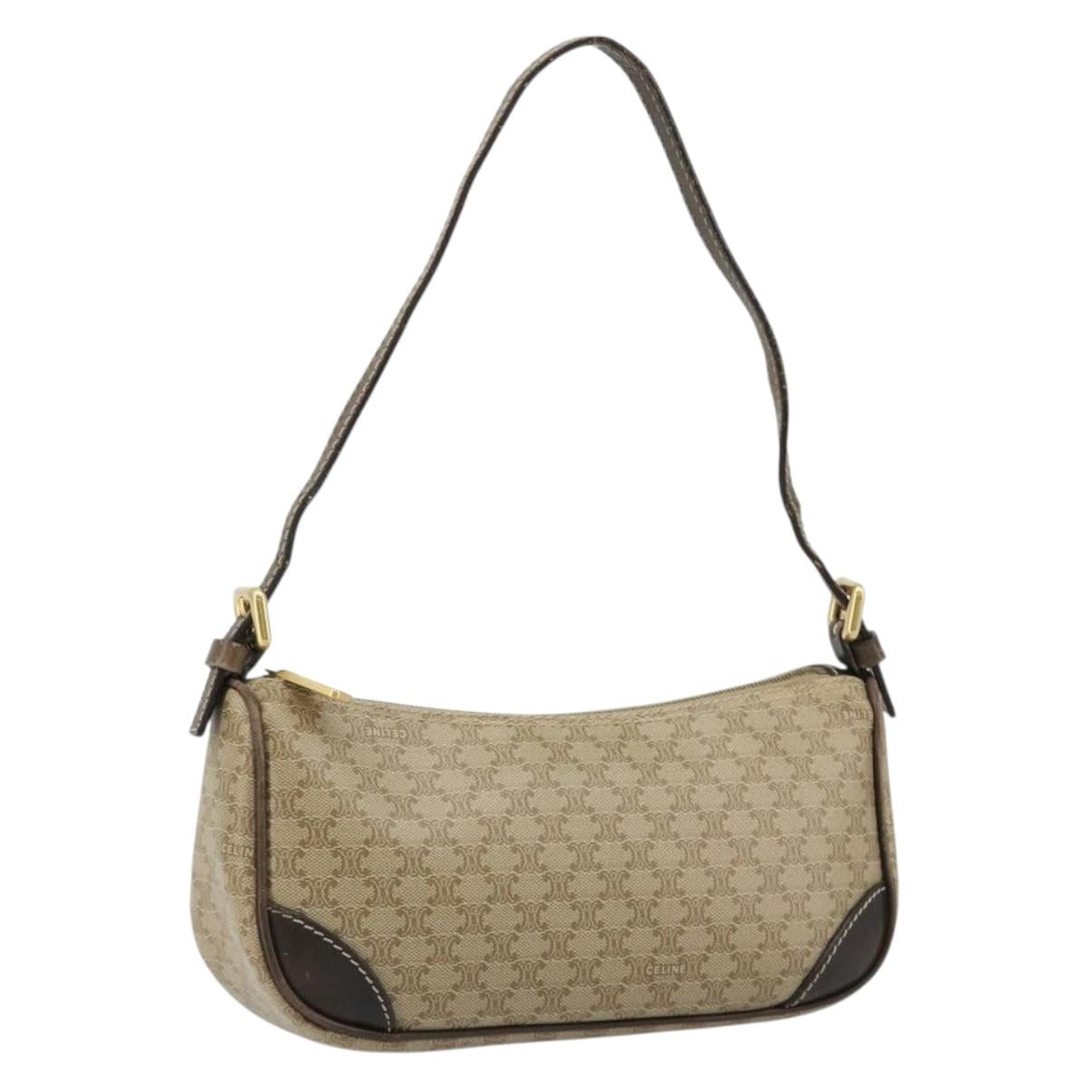 CELINE Macadam Canvas Accessory Pouch PVC Beige Gold Auth 182656