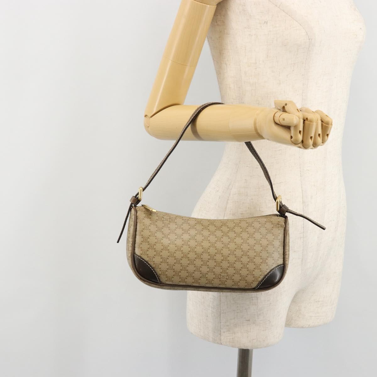 CELINE Macadam Canvas Accessory Pouch PVC Beige Gold Auth 182656
