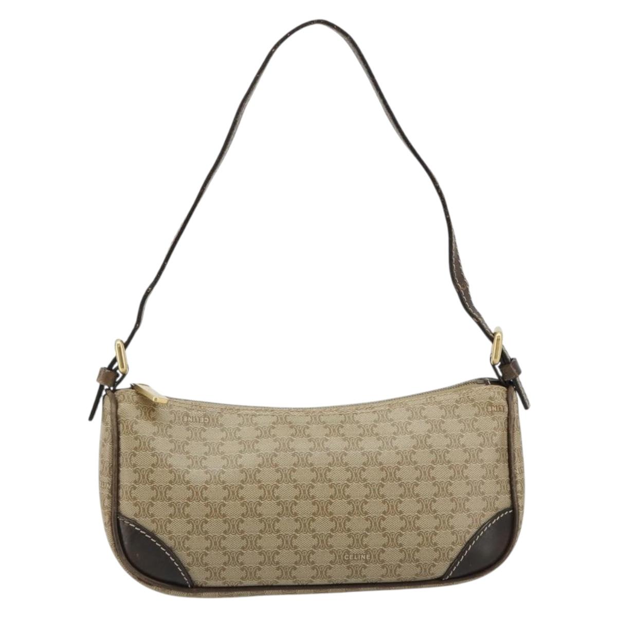 CELINE Macadam Canvas Accessory Pouch PVC Beige Gold Auth 182656