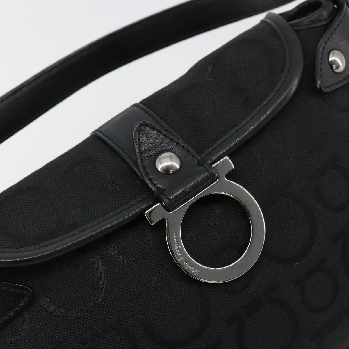Salvatore Ferragamo Gancini Shoulder Bag Canvas Black Silver Auth 182658A