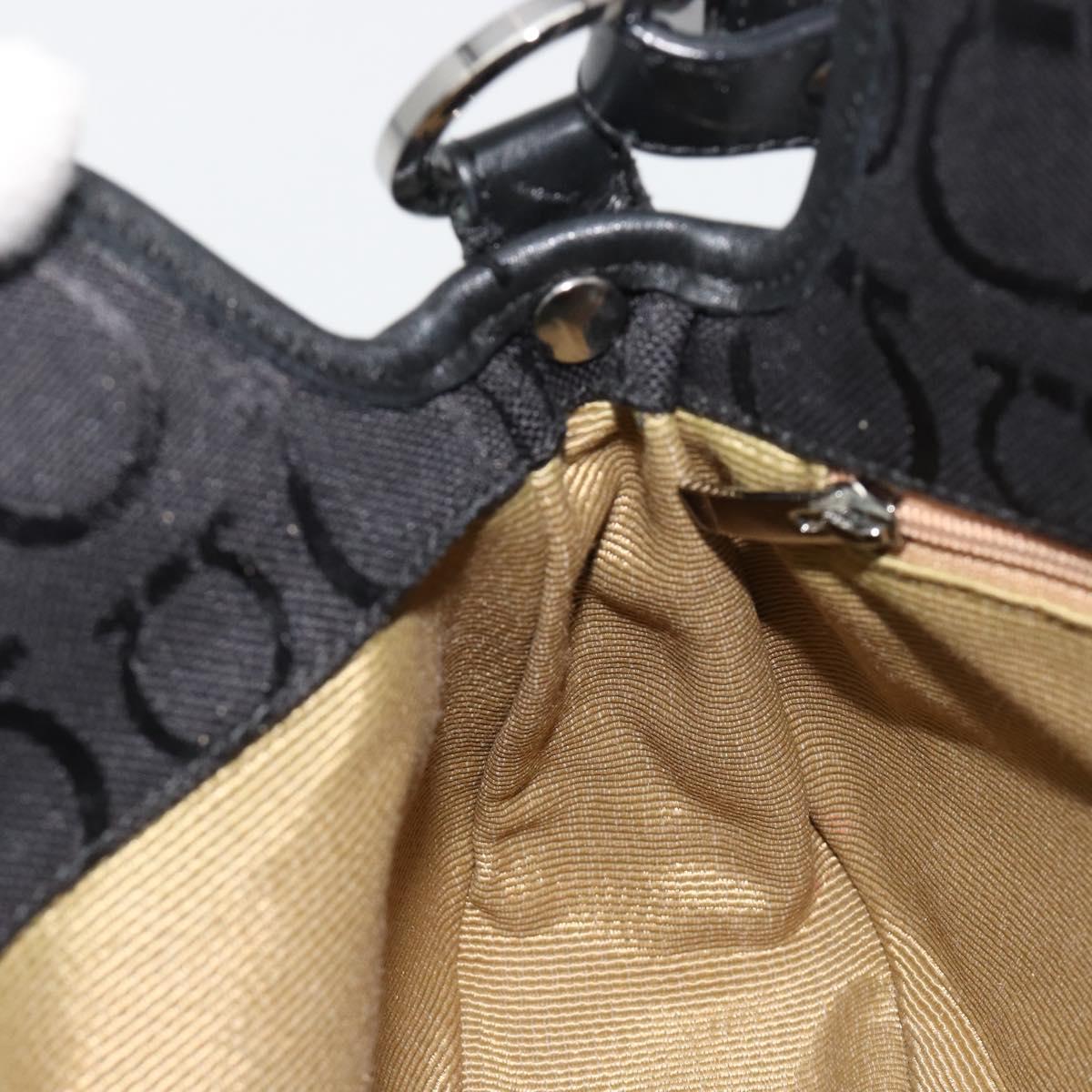 Salvatore Ferragamo Gancini Shoulder Bag Canvas Black Silver Auth 182658A
