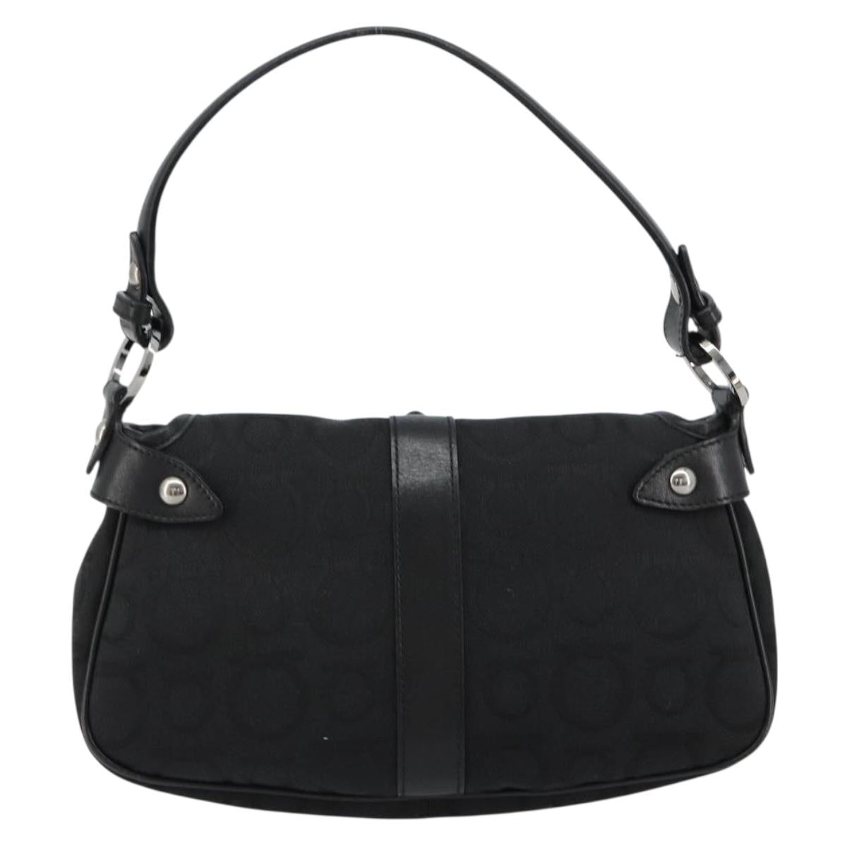 Salvatore Ferragamo Gancini Shoulder Bag Canvas Black Silver Auth 182658A
