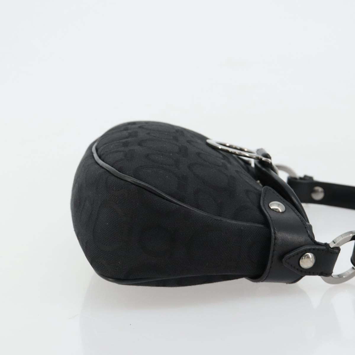Salvatore Ferragamo Gancini Shoulder Bag Canvas Black Silver Auth 182658A