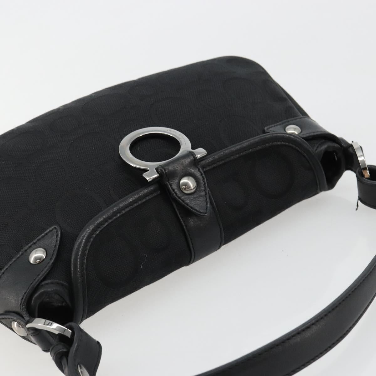Salvatore Ferragamo Gancini Shoulder Bag Canvas Black Silver Auth 182658A